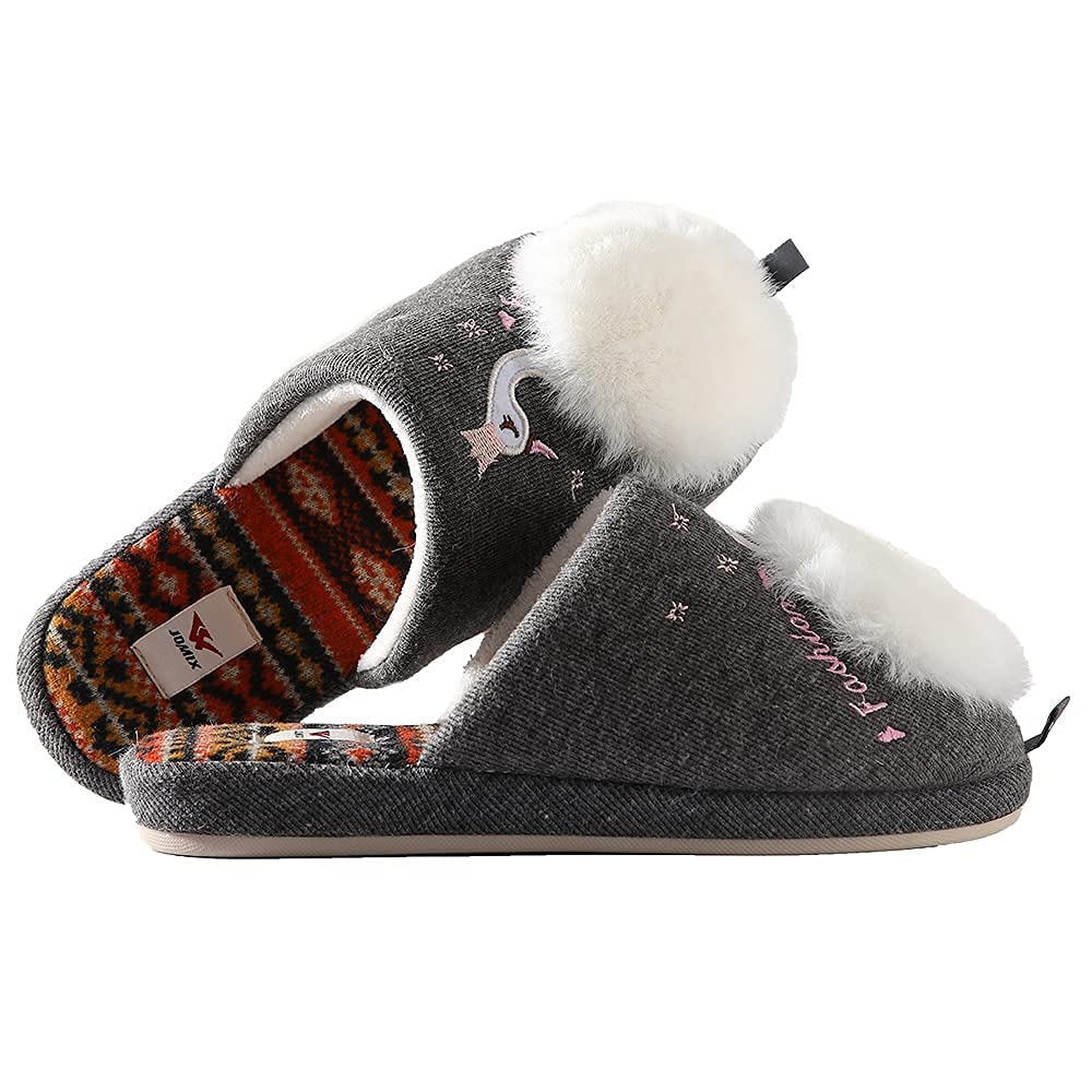 JOMIX Hausschuhe Damen Winter Warm Gefüttert Rutschfest Geschlossene Zehen Leicht Leise Pantoffeln Mit Plüschfutter Gummisohle in Velours Optik Mule Sabot für Zuhause