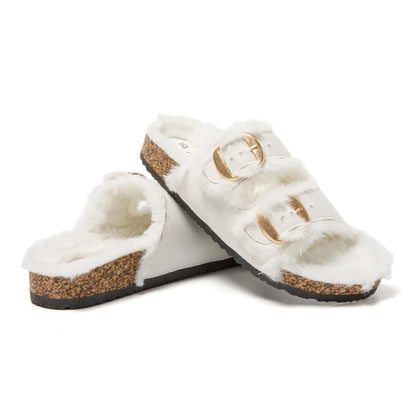 JOMIX Pantoletten Damen Plateau Pantoffeln Winter Hausschuhe Plüsch Clogs Bequeme Kork Fußbett Outdoor Slippers