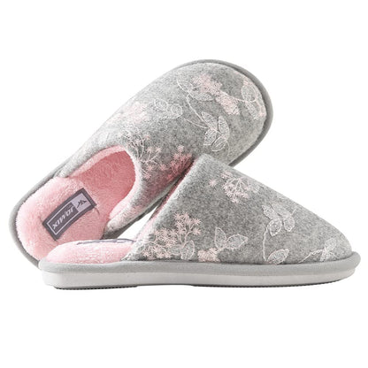 JOMIX Hausschuhe Damen Winter Warm Gefüttert Rutschfest Geschlossene Zehen Leicht Leise Pantoffeln Mit Plüschfutter Gummisohle in Velours Optik Mule Sabot für Zuhause