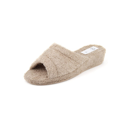 JOMIX Frottee Hausschuhe Damen Weiche Keilabsatz Pantoffeln Offen Bequeme Einfarbige Slipper Indoor
