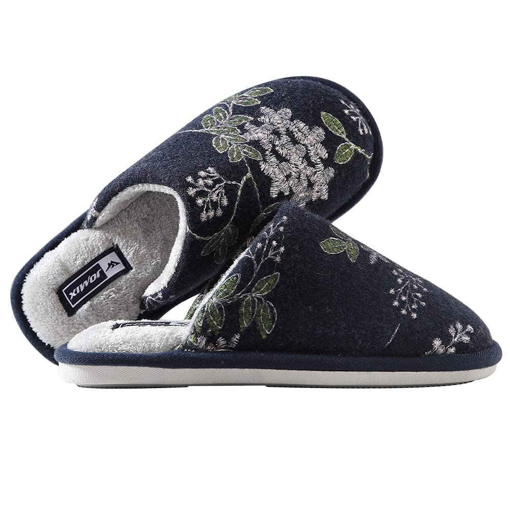 JOMIX Hausschuhe Damen Winter Warm Gefüttert Rutschfest Geschlossene Zehen Leicht Leise Pantoffeln Mit Plüschfutter Gummisohle in Velours Optik Mule Sabot für Zuhause