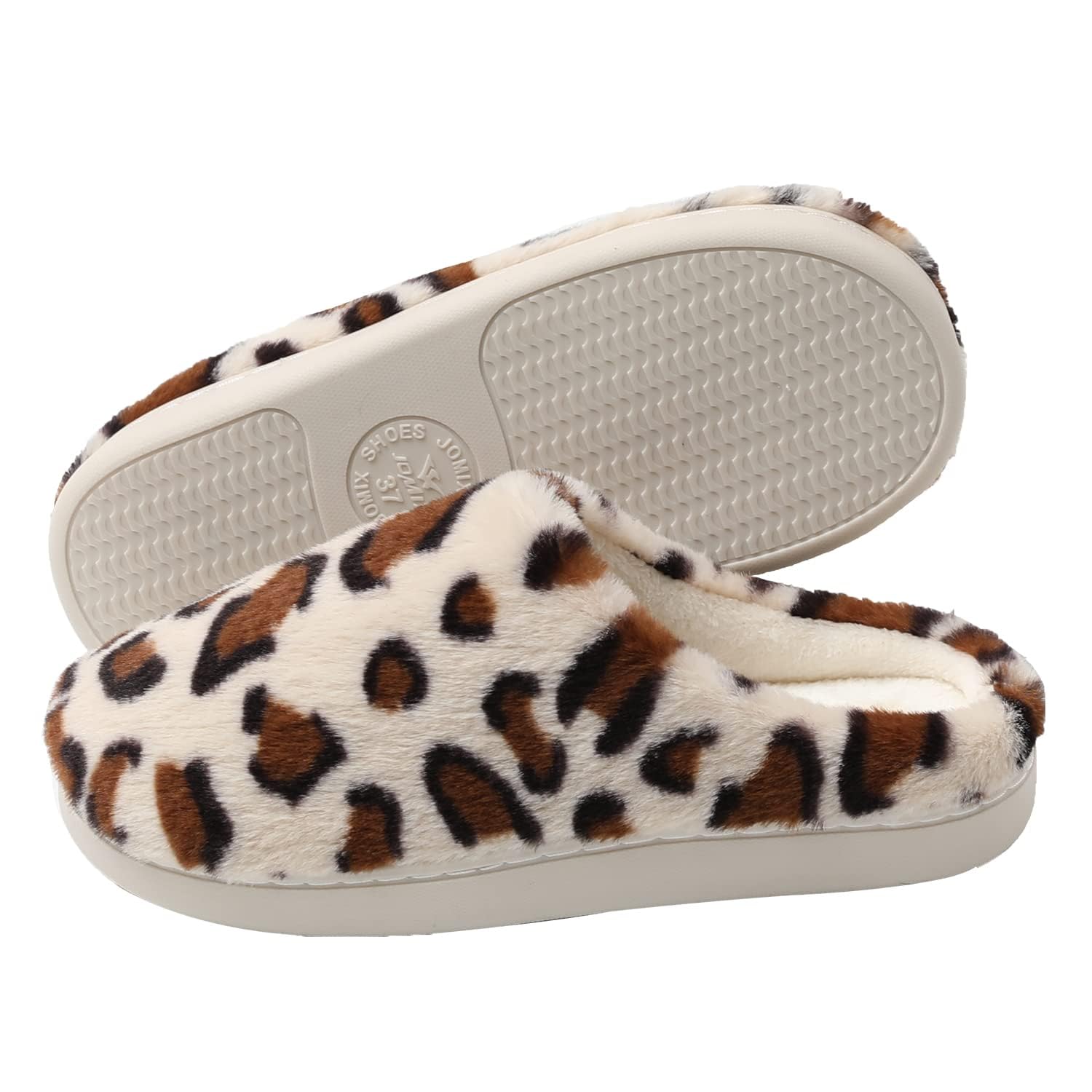 JOMIX Damen Hausschuhe Winter Leopard Pantoffeln Warme Plüsch Baumwolle Bequeme Slippers Rutschfeste Puschen