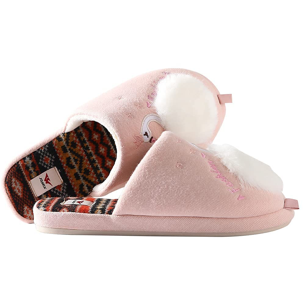 JOMIX Hausschuhe Damen Winter Warm Gefüttert Rutschfest Geschlossene Zehen Leicht Leise Pantoffeln Mit Plüschfutter Gummisohle in Velours Optik Mule Sabot für Zuhause