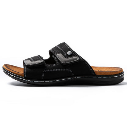 Jomix Sommer Sandalen Herren Weiche Kunstleder Pantoletten Herren Klettverschluss Latschen Rutschfeste Gummisohle Meer Strand Outdoor