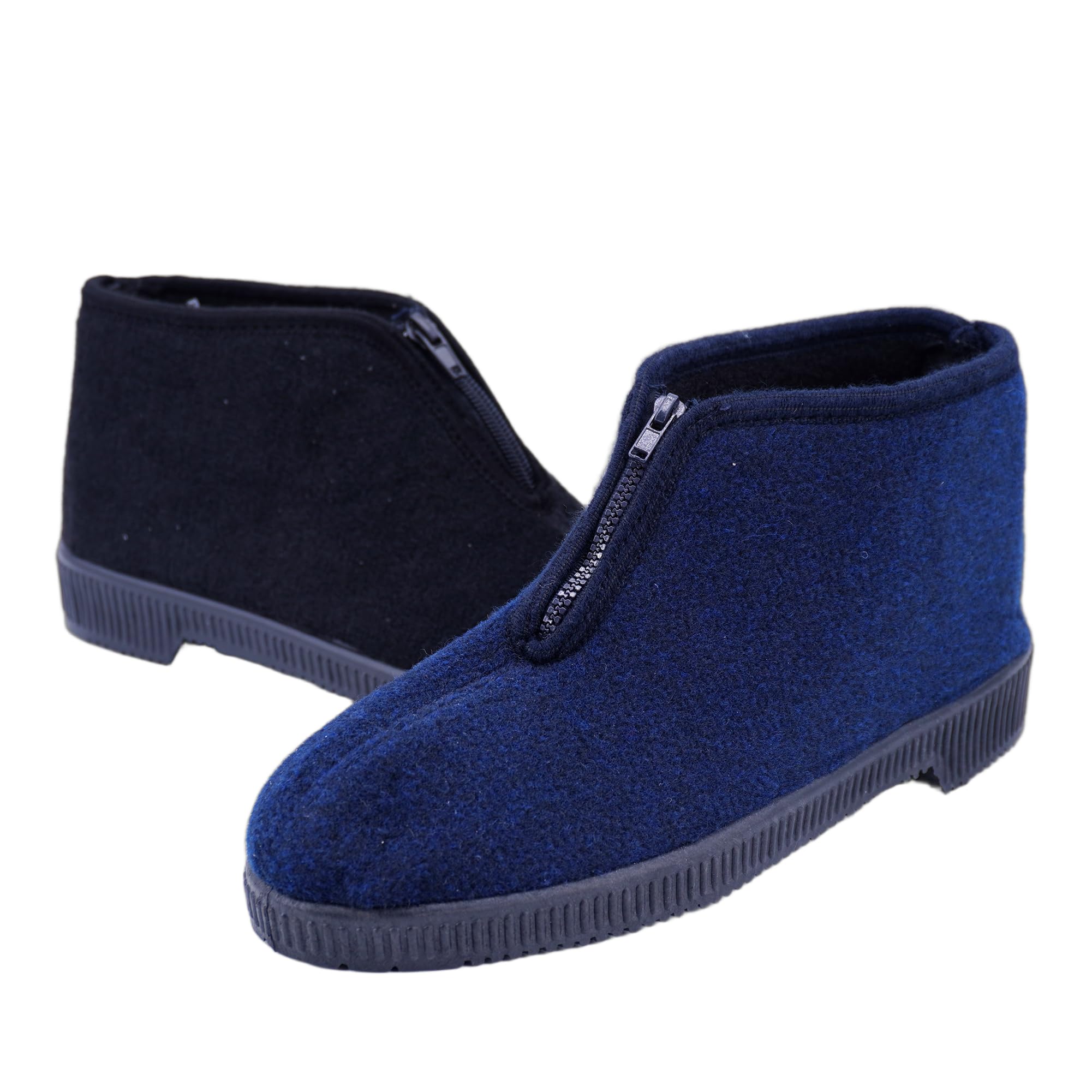 JOMIX Hausschuhe Herren Winter mit Reißverschluss Warme Rutschfeste Pantoffeln mit Gummisohle für Senioren Breite Füße Hausstiefel Knöchelhoch aus Filz Bequem Leicht Anzuziehen Made in Italy