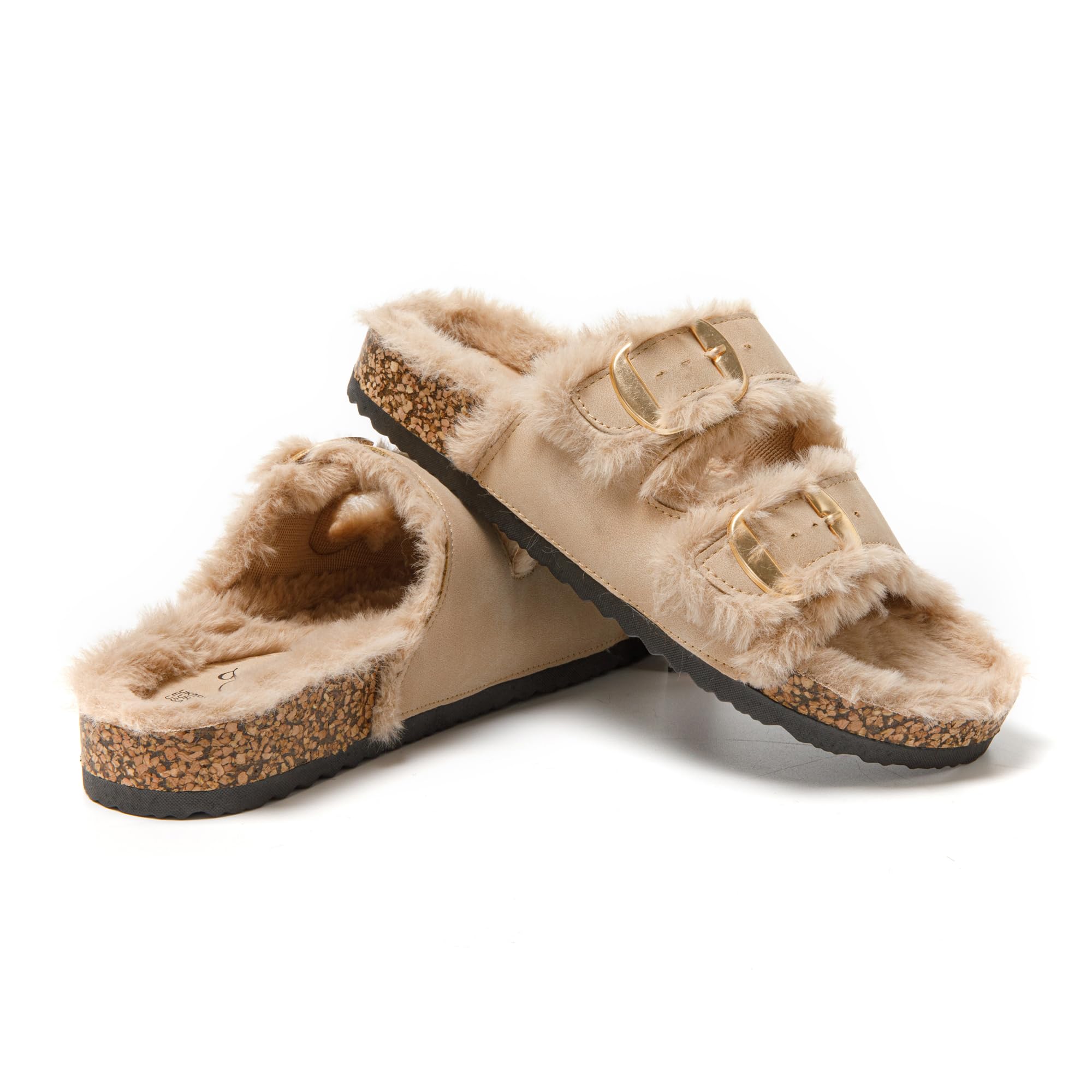 JOMIX Pantoletten Damen Plateau Pantoffeln Winter Hausschuhe Plüsch Clogs Bequeme Kork Fußbett Outdoor Slippers