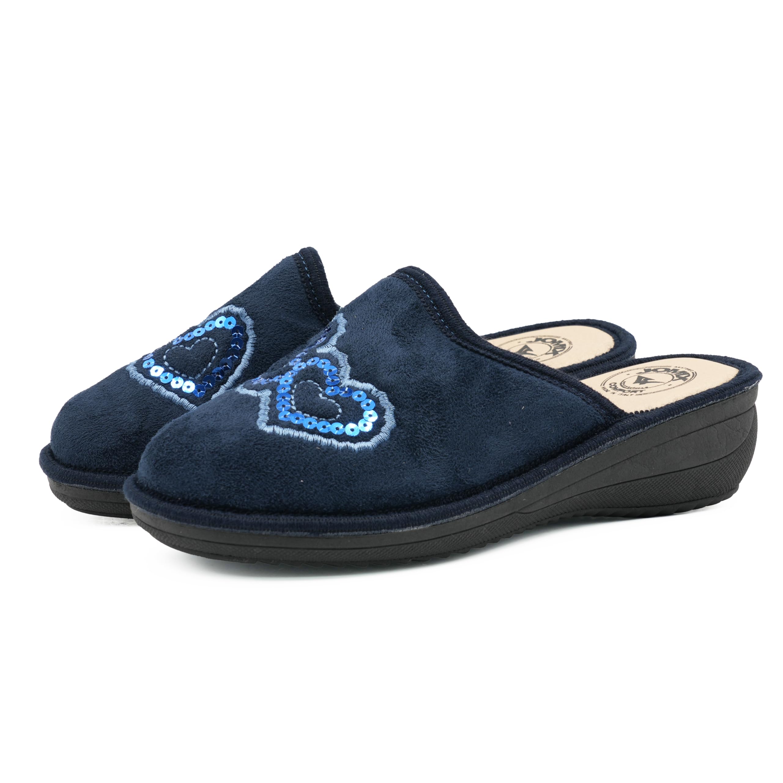 JOMIX Hausschuhe Damen Pantoletten mit Absatz Winter Bequeme Anatomische Pantoffeln Made in Italy