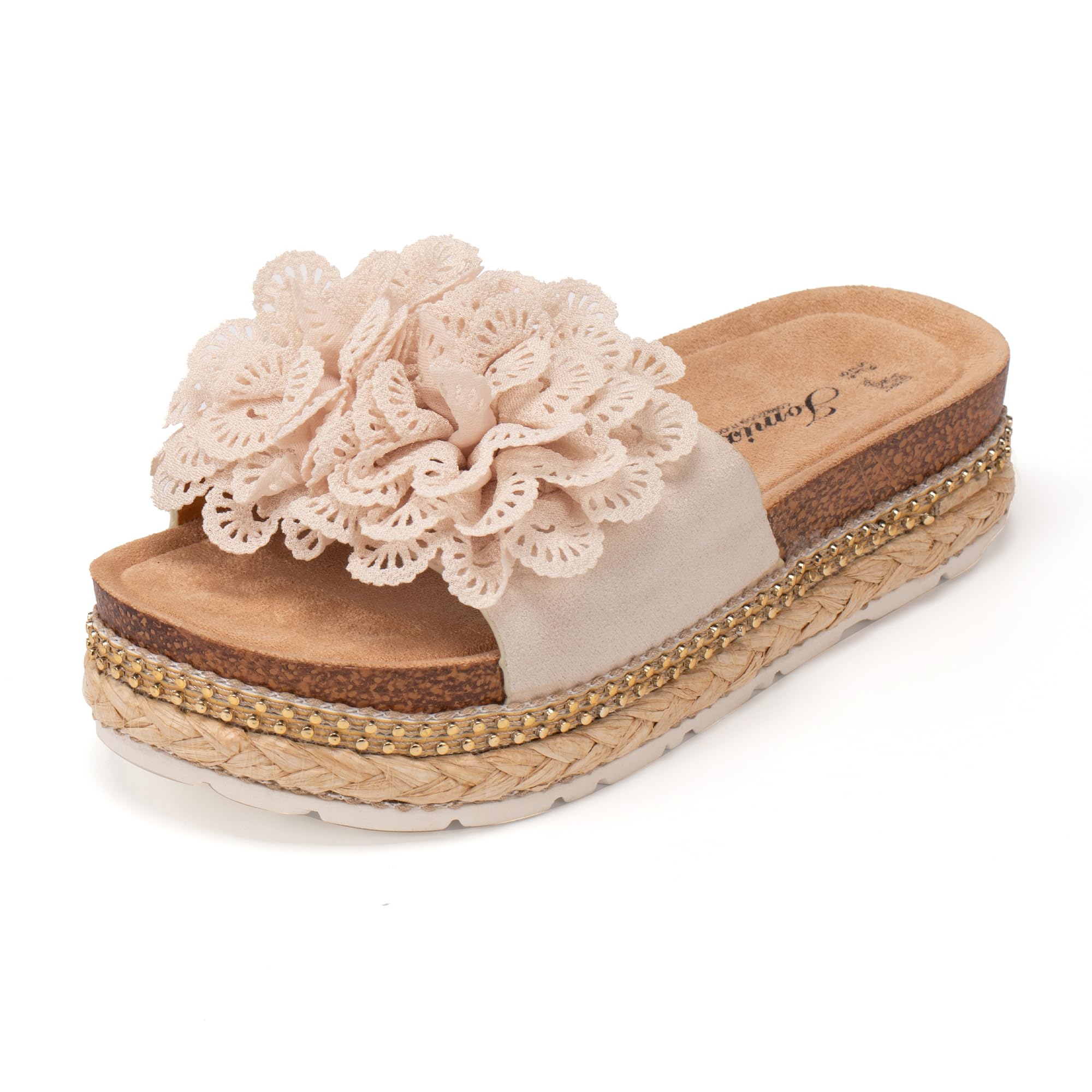 JOMIX Damen Sandalen Pantoletten mit Absatz Blumen Clogs Dicke Sohle Kork Hausschuhe Sommerschuhe Slipper Wandern Meer Strand Pool