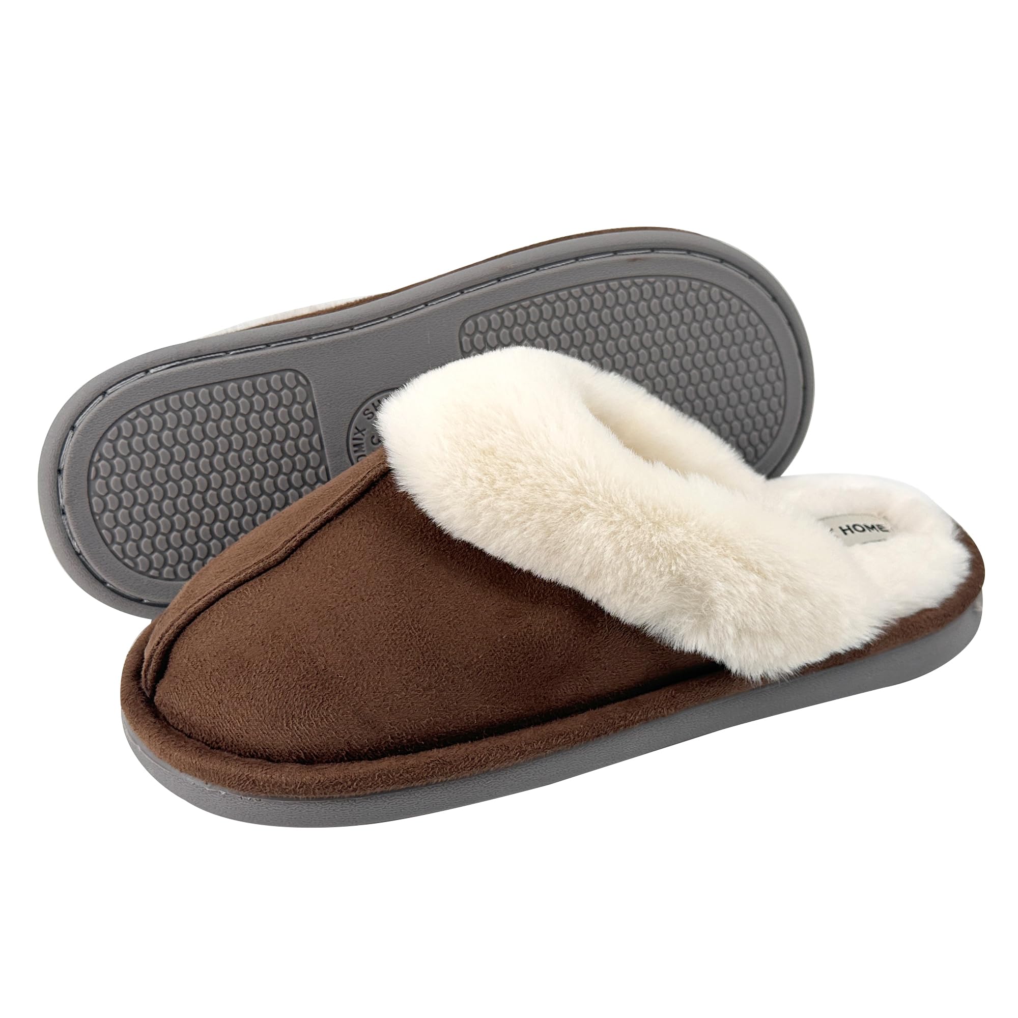 JOMIX Damen Hausschuhe Winter Weiche Flache Plüsch Flauschige Pantoffeln mit Gefüttert Warm Faux Pelz Slipper Gäste Rutschfeste Puschen