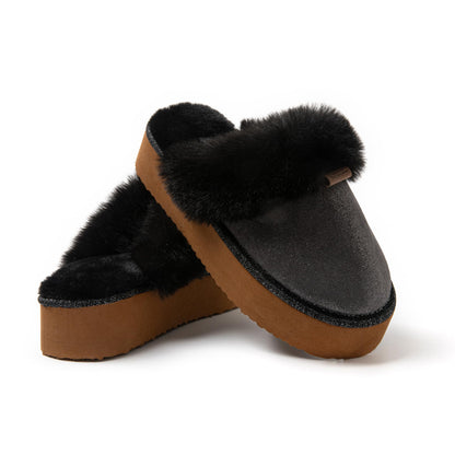 JOMIX Hausschuhe Damen Winter Plateau Pantoletten Pantoffeln Plüsch Clogs Bequeme Kork Fußbett Outdoor Slippers