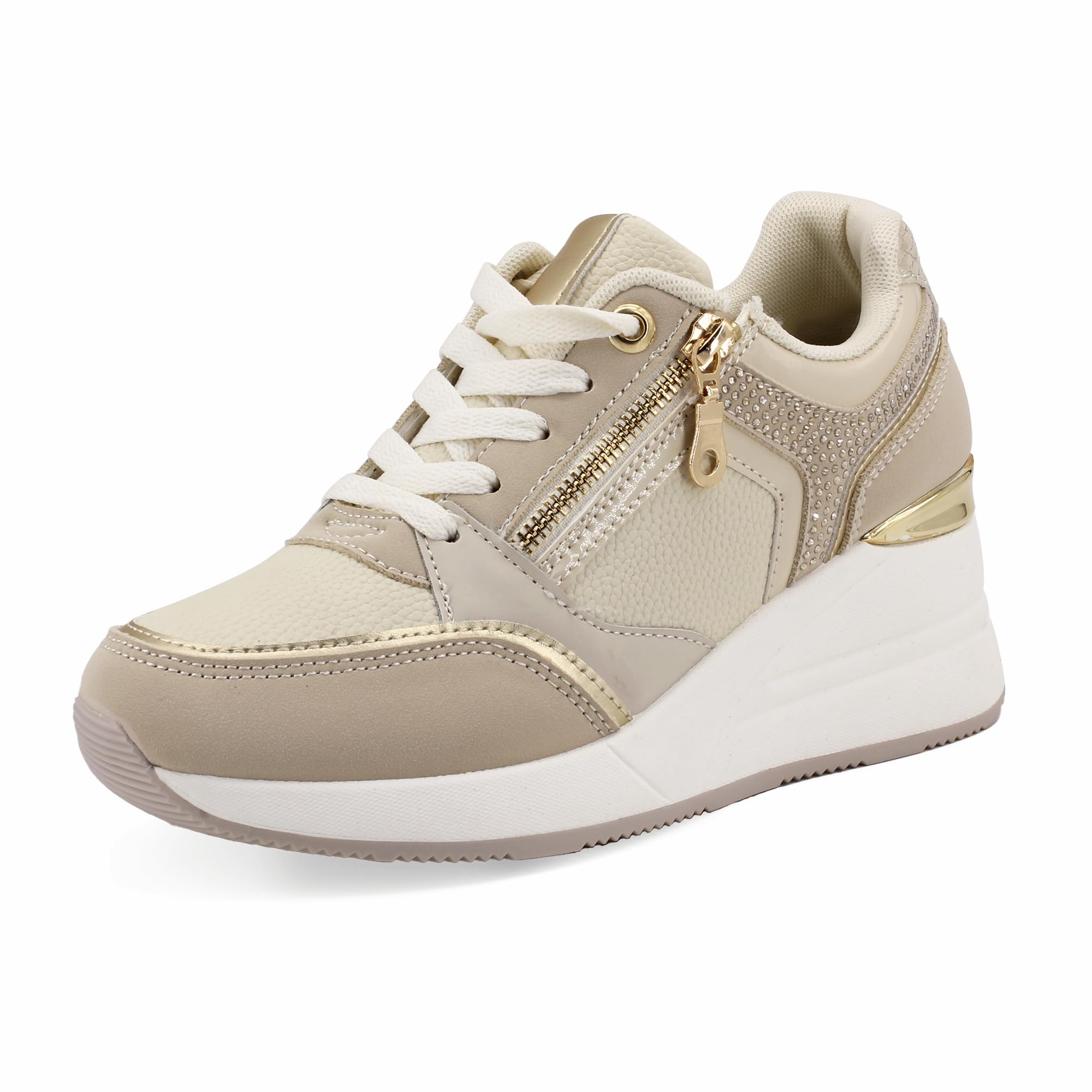 JOMIX Damen Sneaker mit Keilabsatz Mode Sportschuhe Bequeme Leder Freizeitschuhe Plateau Casual Schuhe