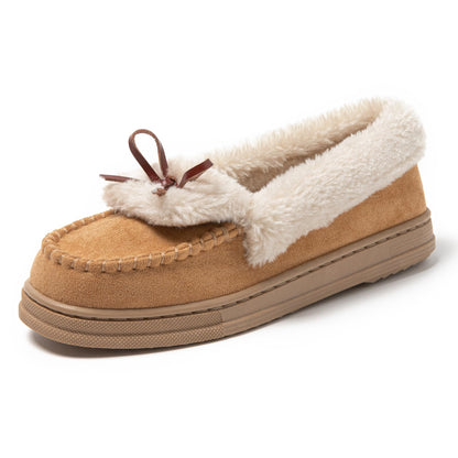 JOMIX Mokassins Damen Klassische Bootsschuhe Flache Loafer Comfort Segelschuhe Damen Slip On Schuhe mit Fliege Plüsch Gefüttert Hausschuhe