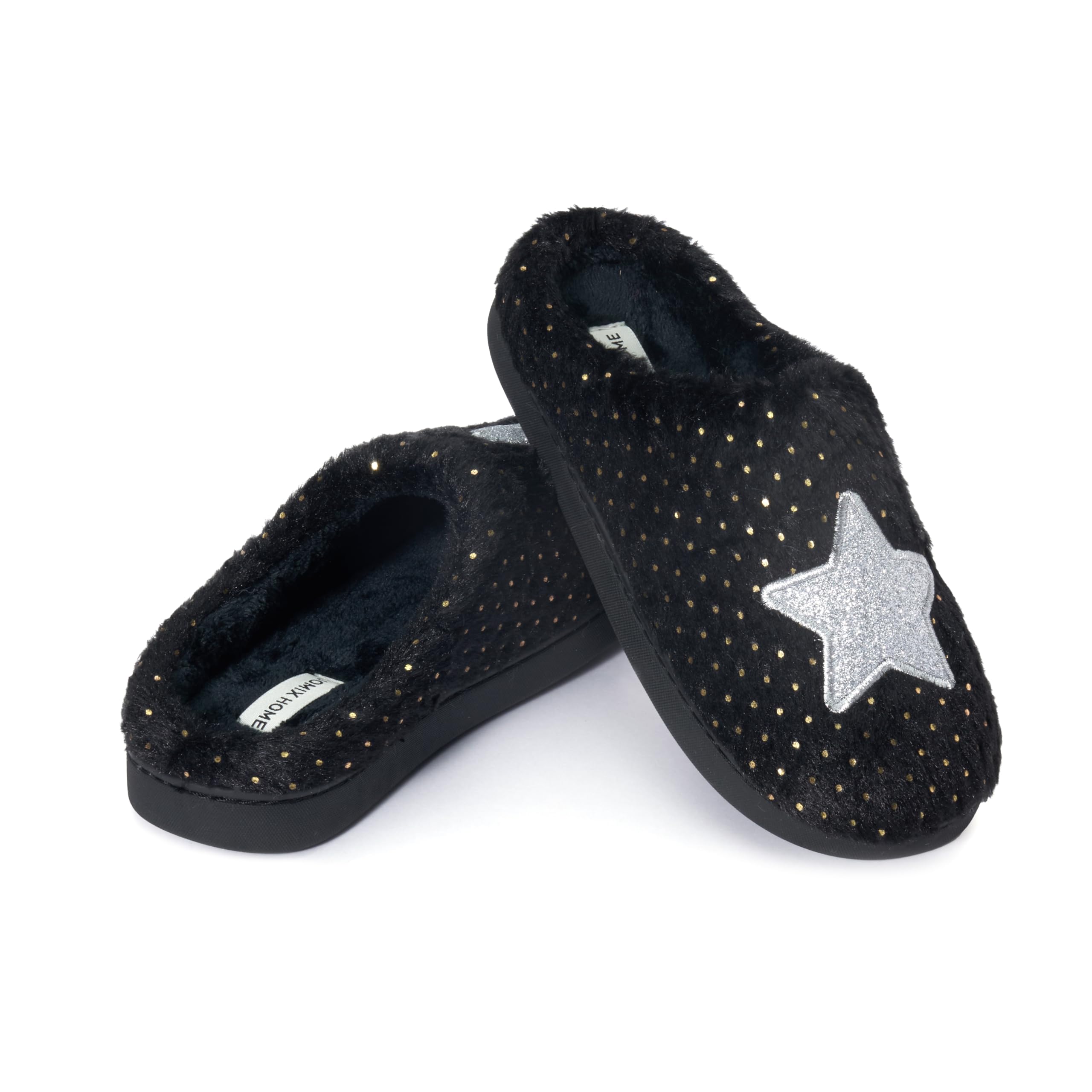 JOMIX Hausschuhe Damen Winter Pantoffeln mit Herzen Warme Schlappen mit Stern Gefütterte Plüsch Pantoletten mit Fußbett Rutschfeste Slippers