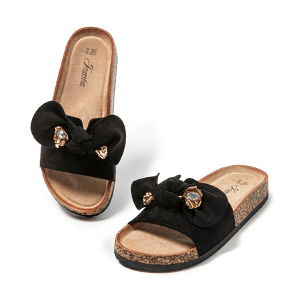 JOMIX Clogs Damen Pantoletten Sommer Sandalen mit Strass Fliege Strand Sandaletten Bequem Kork Strandsandalen Sommerschuhe