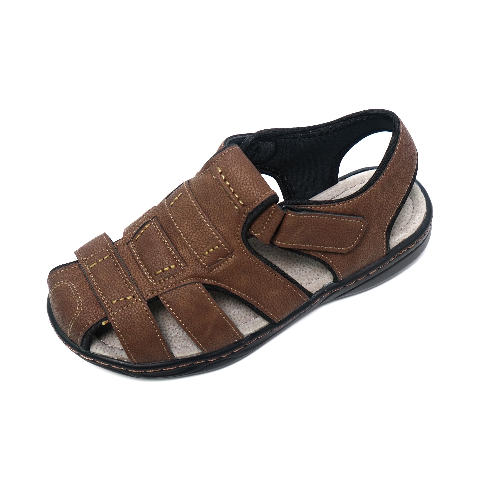 JOMIX Herren Sandalen mit Klettverschluss Leder Freizeitschuhe Anti-Rutsche Riemenschuhe Sport Trekkingsandalen Strandschuhe Reisen Trekking Wander Outdoorsandalen