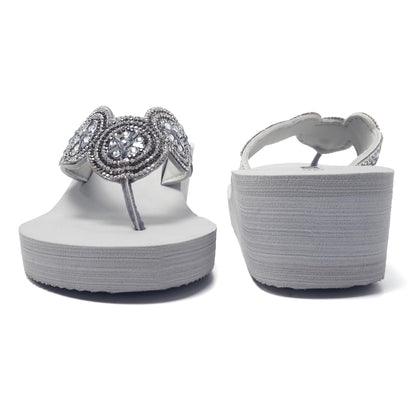 JOMIX Sommer Sandalen Keilabsatz Flip Flops Damen Elegant Zehentrenner Damen Glitzer Strasssteine Sandaletten Weiche Fußbett Pool Meer Strand Outdoor