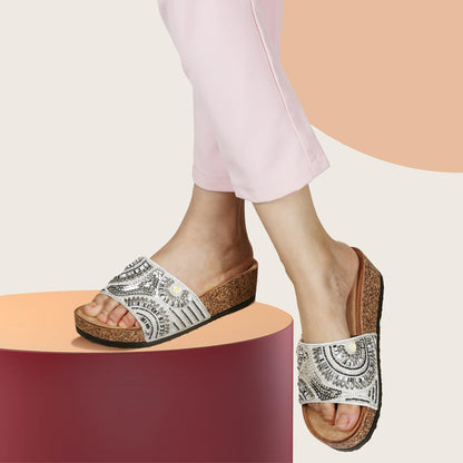 JOMIX Pantoletten Damen Glitzer Clogs Bohemian Bunte Sandalen mit Strassstein Plateau Bequeme Strand Kork Schuhe Sandals Römer Elegant Sandalette