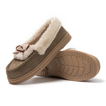 JOMIX Mokassins Damen Klassische Bootsschuhe Flache Loafer Comfort Segelschuhe Damen Slip On Schuhe mit Fliege Plüsch Gefüttert Hausschuhe