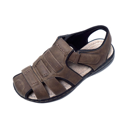 JOMIX Herren Sandalen mit Klettverschluss Leder Freizeitschuhe Anti-Rutsche Riemenschuhe Sport Trekkingsandalen Strandschuhe Reisen Trekking Wander Outdoorsandalen
