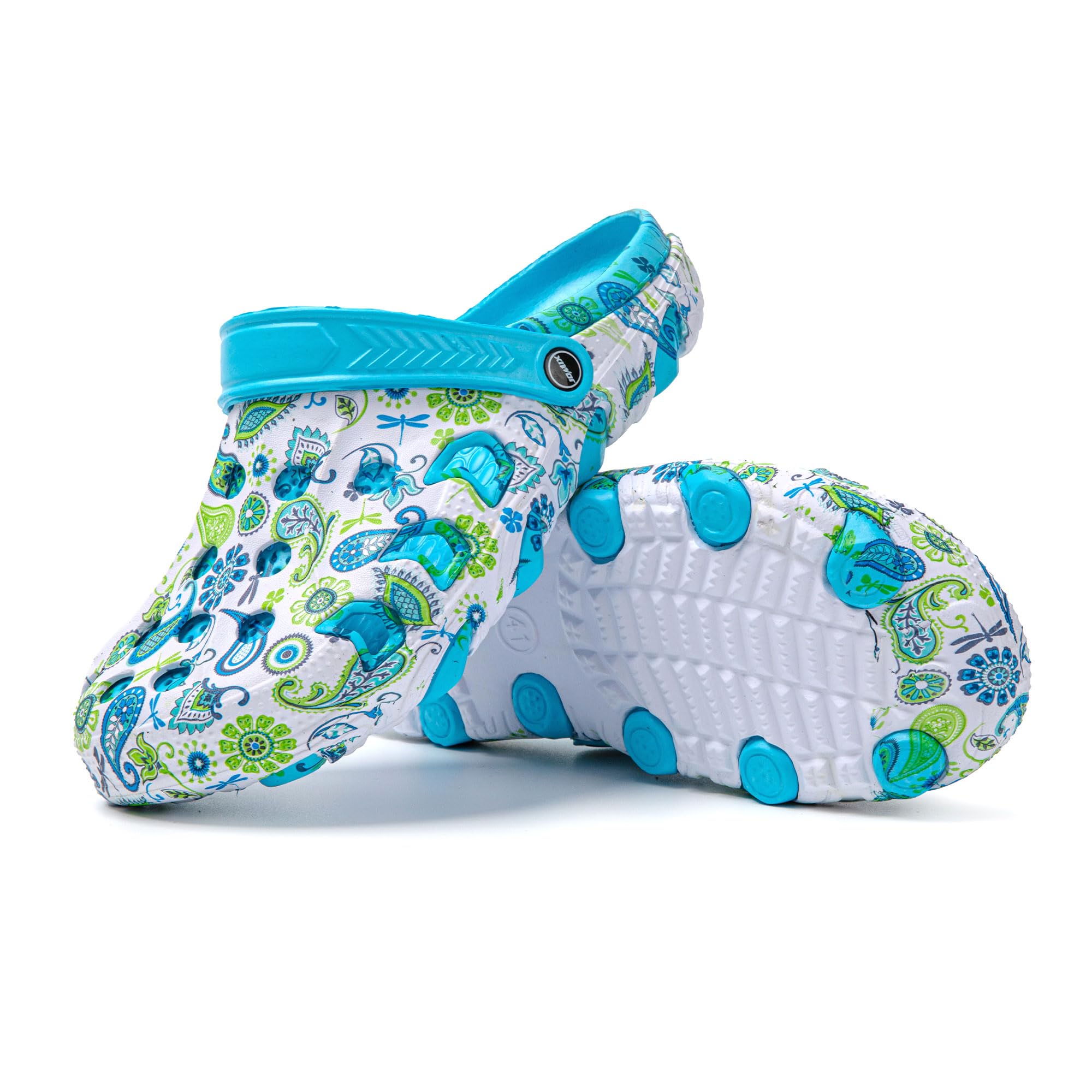 JOMIX Damen Clogs mit Fußbett Sommer Bunte Gartenschuhe Arbeitsclogs Anti-Rutsch Leicht Gummi Hausschuhe Pantoletten Wandern Meer Strand Pool
