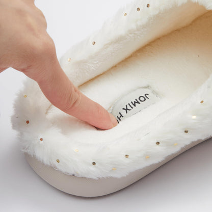 JOMIX Hausschuhe Damen Winter Pantoffeln mit Herzen Warme Schlappen mit Stern Gefütterte Plüsch Pantoletten mit Fußbett Rutschfeste Slippers