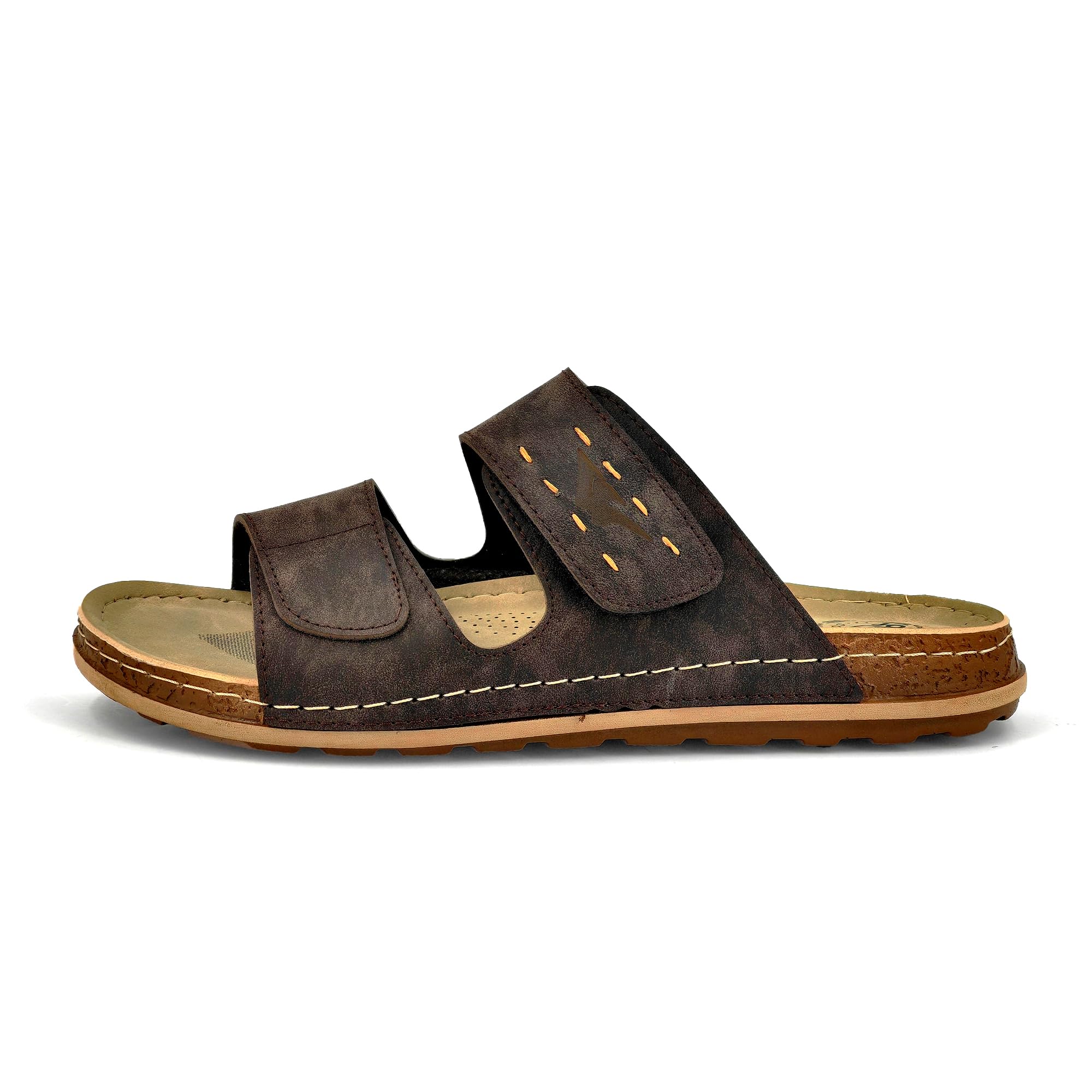 JOMIX Pantoletten Herren Türkische Hausschuhe Clogs Sommer Leder Sandalen mit Klettverschluss Bequeme Pantoffeln Outdoor Slippers