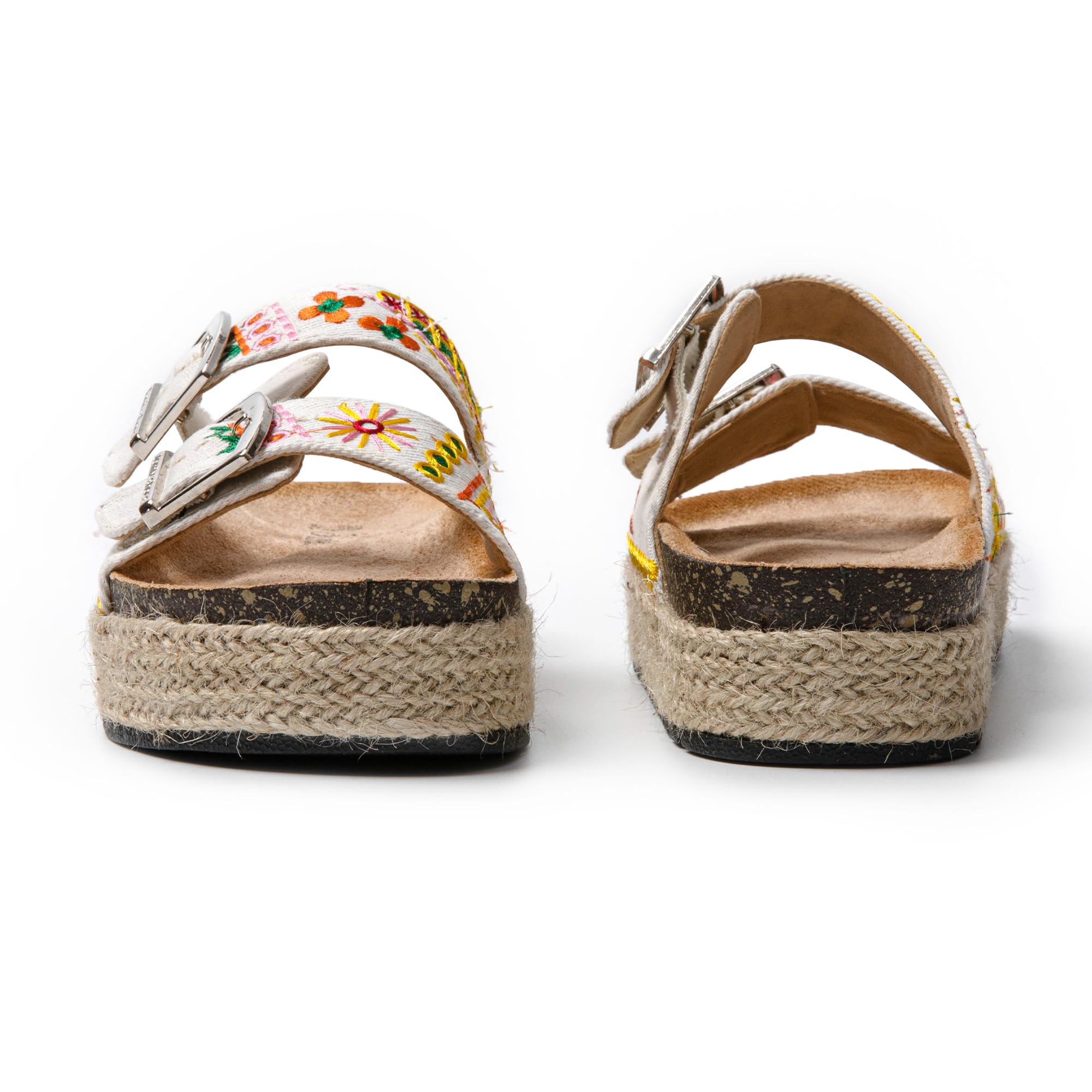 JOMIX Pantoletten Damen Sommer Sandalen mit Kork Fußbett Elegant Plateau Hausschuhe Weiche Verstellbaren Riemen Bequeme Meer Strand Slides