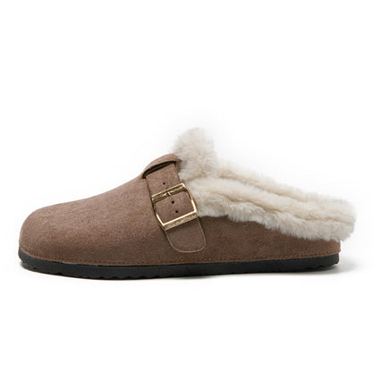 JOMIX Damen Hausschuhe Winter Warme Plüsch Gefüttert Pantoffeln Bequeme Flache Kunstwildleder Slippers mit Verstellbar Schnalle Indoor Outdoor