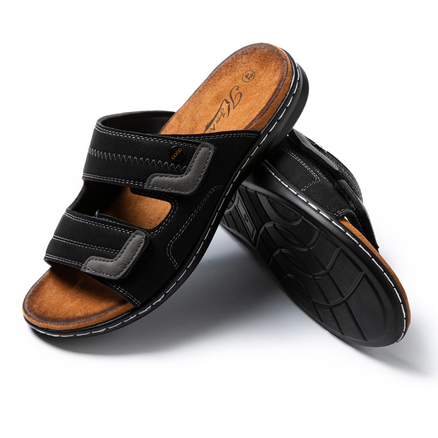 Jomix Sommer Sandalen Herren Weiche Kunstleder Pantoletten Herren Klettverschluss Latschen Rutschfeste Gummisohle Meer Strand Outdoor