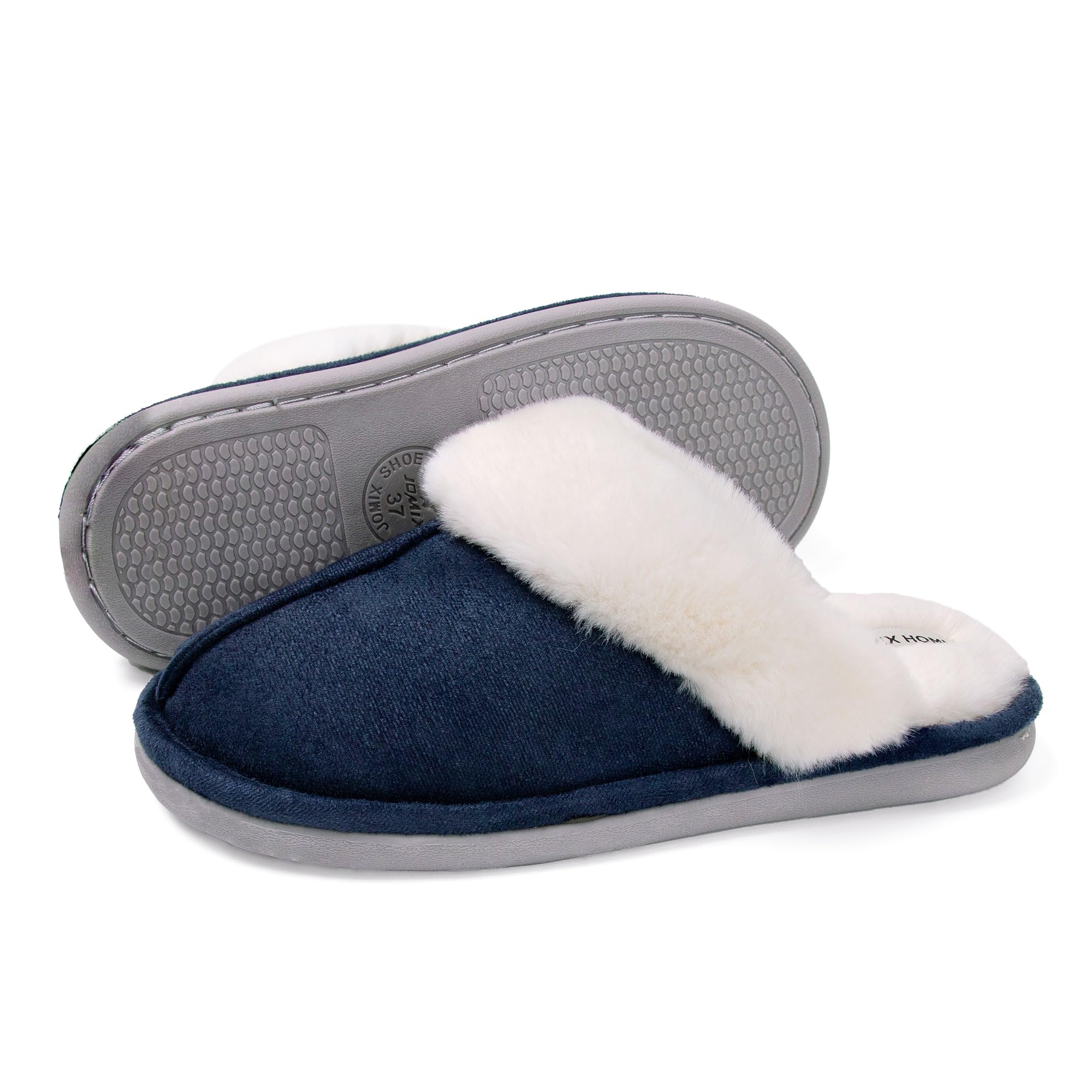 JOMIX Damen Hausschuhe Winter Weiche Flache Plüsch Flauschige Pantoffeln mit Gefüttert Warm Faux Pelz Slipper Gäste Rutschfeste Puschen