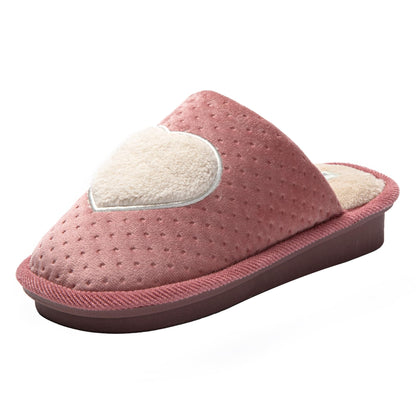 JOMIX Winter Hausschuhe Damen Warme Plüsch Pantoffeln Herzen Weiche Puschen Keilabsatz Slippers Indoor