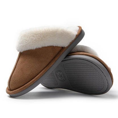 JOMIX Hausschuhe Damen Winter Warm Gefüttert Rutschfest Geschlossene Zehen Leicht Leise Pantoffeln Mit Plüschfutter Gummisohle in Velours Optik Mule Sabot für Zuhause