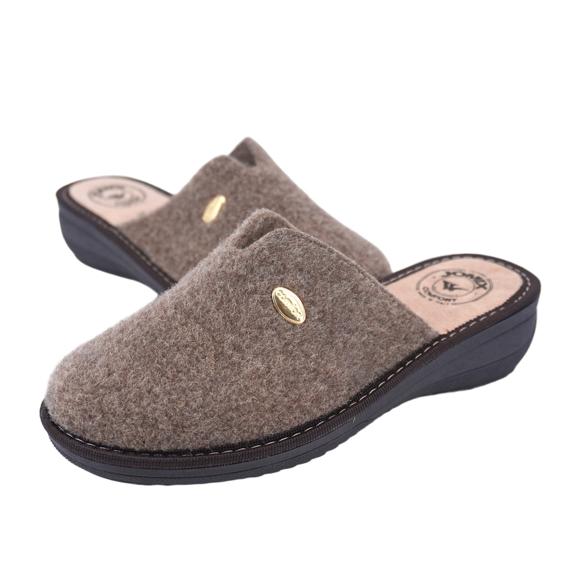 JOMIX Hausschuhe Damen Pantoletten mit Absatz Winter Bequeme Filzpantoffeln Warme Clogs Made in Italy