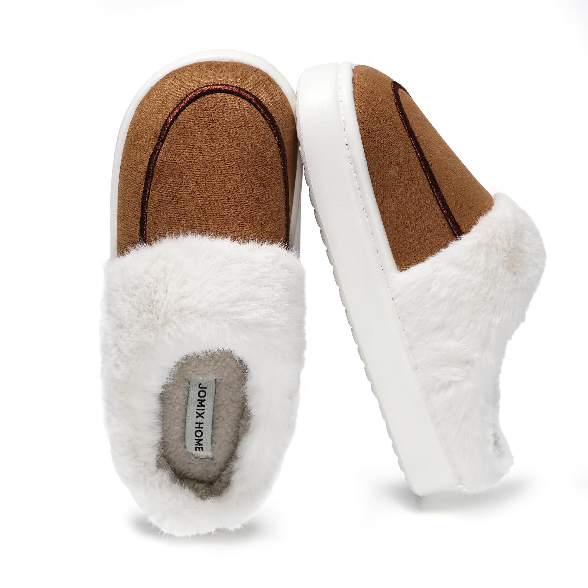 JOMIX Hausschuhe Damen Winter Plateau Pantoletten Pantoffeln Plüsch Latschen Bequeme Kork Fußbett Outdoor Slippers