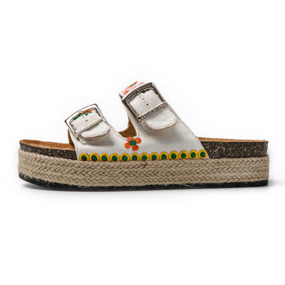 JOMIX Pantoletten Damen Sommer Sandalen mit Kork Fußbett Elegant Plateau Hausschuhe Weiche Verstellbaren Riemen Bequeme Meer Strand Slides