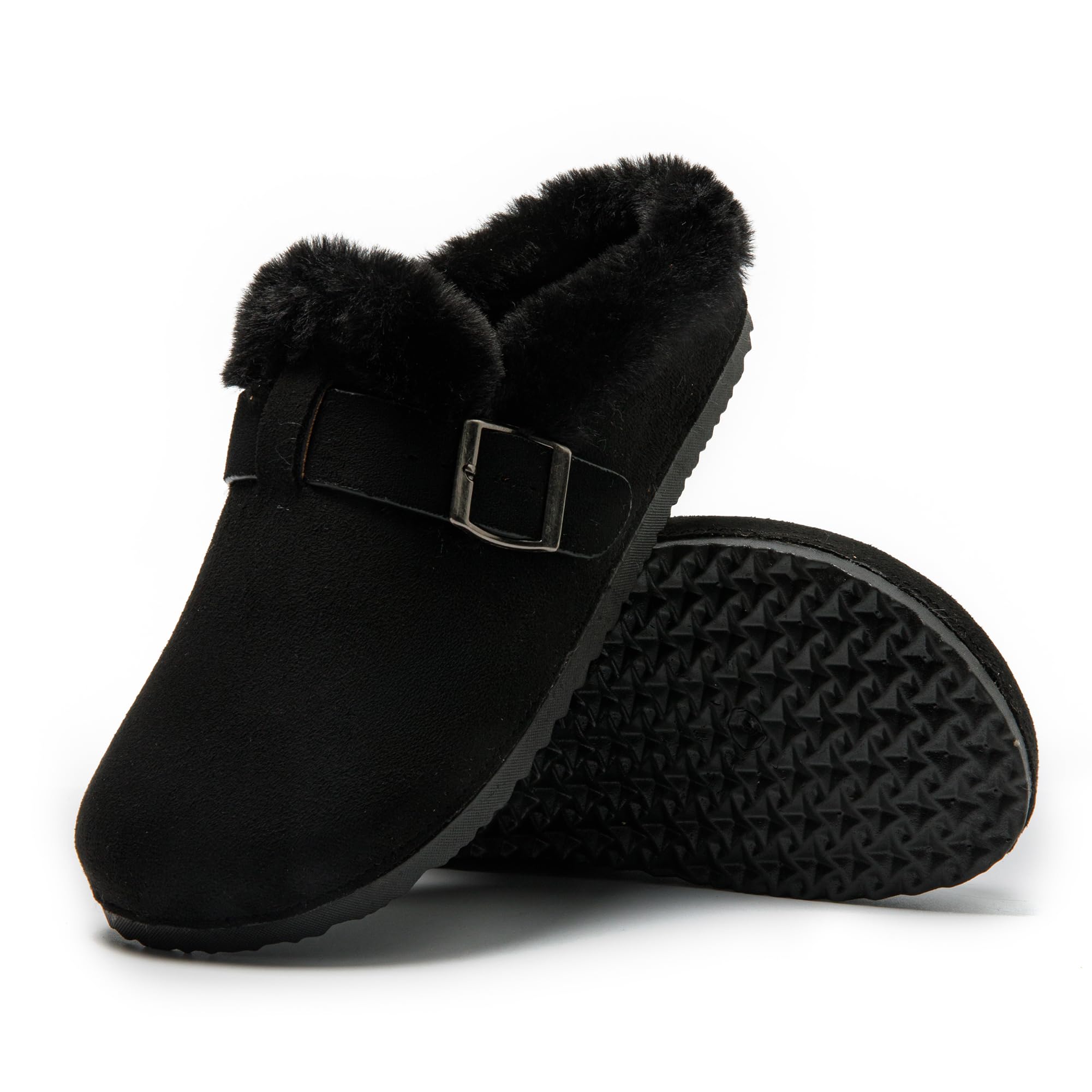 JOMIX Damen Hausschuhe Winter Warme Plüsch Gefüttert Pantoffeln Bequeme Flache Kunstwildleder Slippers mit Verstellbar Schnalle Indoor Outdoor