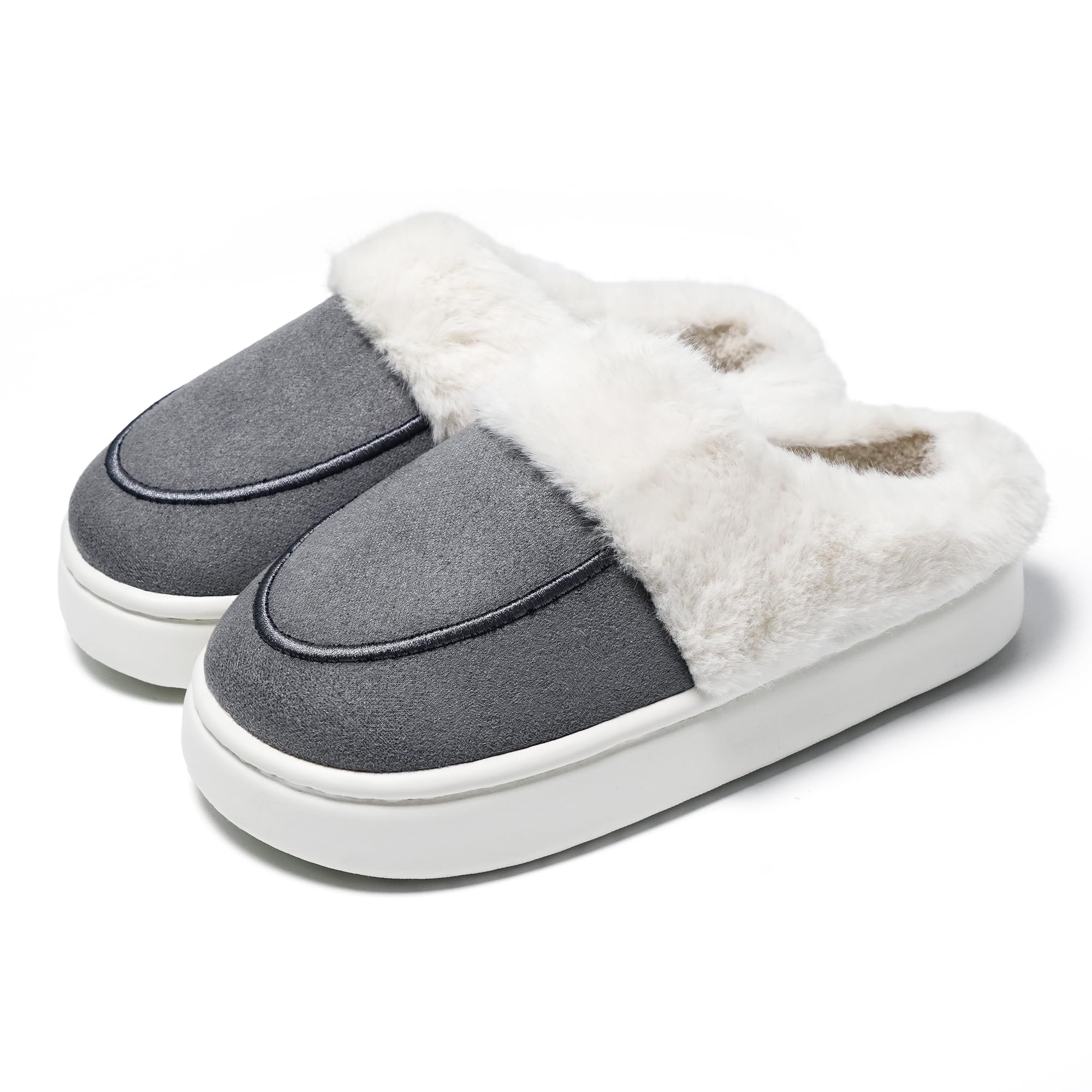 JOMIX Hausschuhe Damen Winter Plateau Pantoletten Pantoffeln Plüsch Latschen Bequeme Kork Fußbett Outdoor Slippers