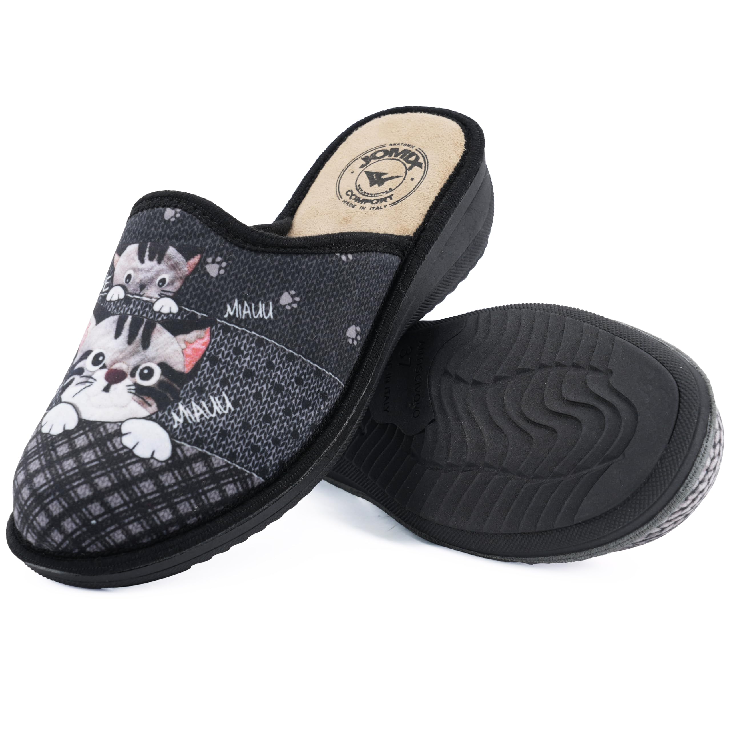 JOMIX Hausschuhe Damen Pantoletten mit Absatz Winter Bequeme Anatomische Pantoffeln Made in Italy