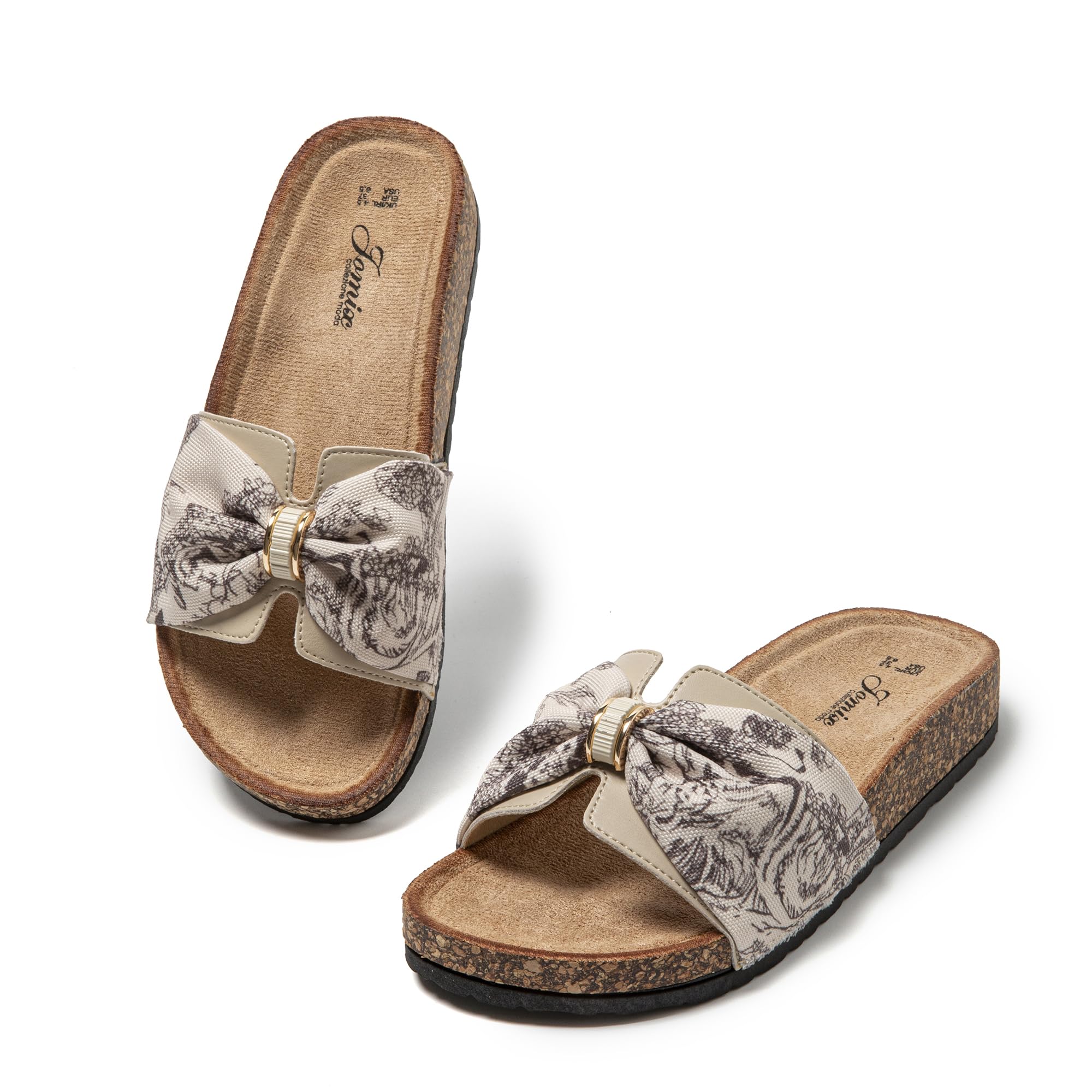 JOMIX Pantoletten Damen Sommer Kork Clogs Fliege Strandsandalen Sommerschuhe Bequeme Strand Sandalen