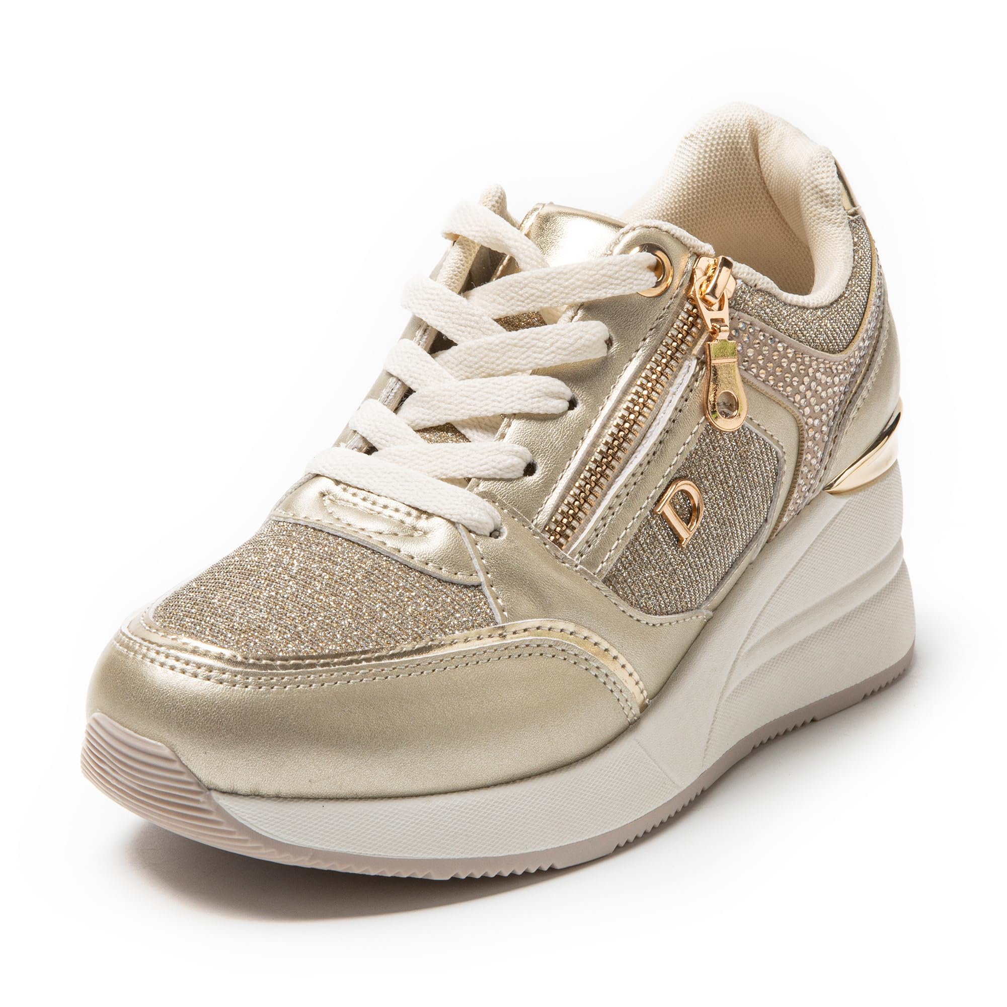 JOMIX Damen Sneaker mit Keilabsatz Mode Freizeitschuhe Keilsneaker Leder Sportschuhe Plateau Casual Schuhe