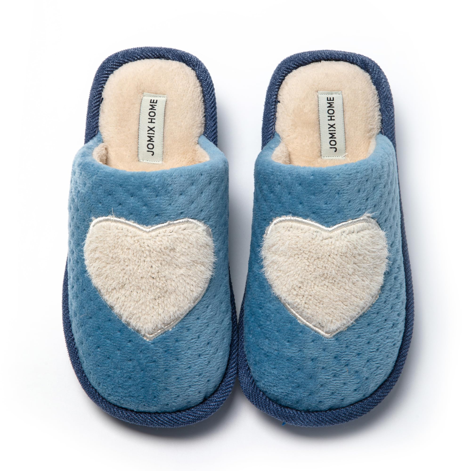 JOMIX Winter Hausschuhe Damen Warme Plüsch Pantoffeln Herzen Weiche Puschen Keilabsatz Slippers Indoor