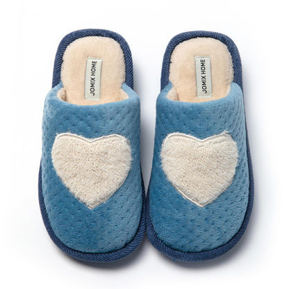 JOMIX Winter Hausschuhe Damen Warme Plüsch Pantoffeln Herzen Weiche Puschen Keilabsatz Slippers Indoor