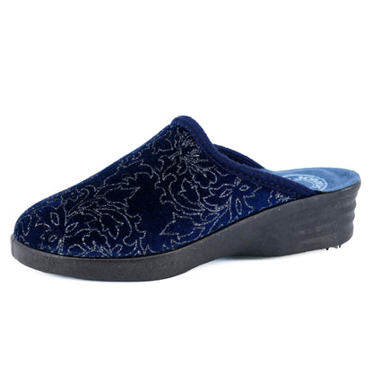 JOMIX Hausschuhe Damen Pantoletten mit Absatz Winter Bequeme Bedruckte Pantoffeln Made in Italy