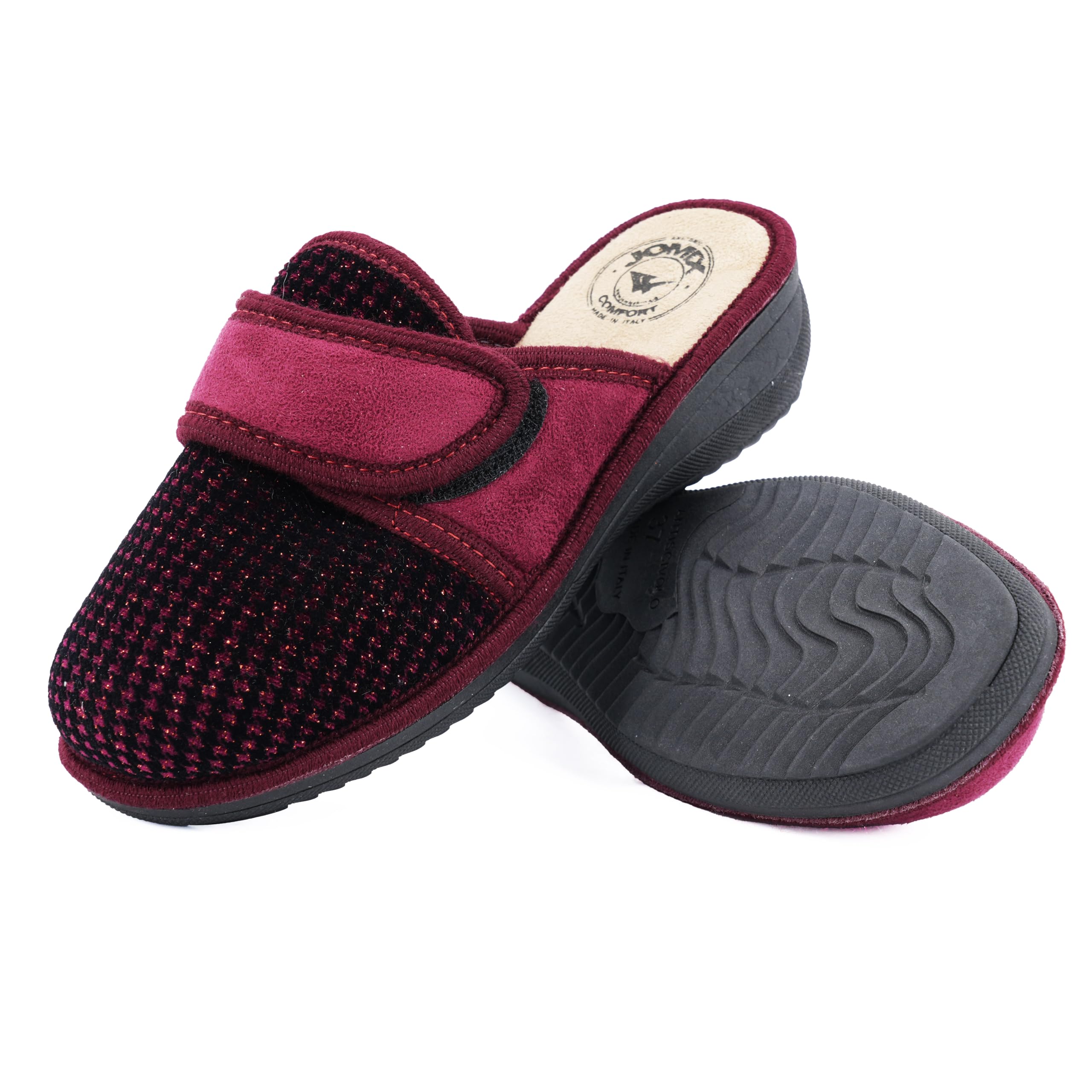 JOMIX Hausschuhe Damen Pantoletten mit Absatz Winter Bequeme Anatomische Pantoffeln Made in Italy