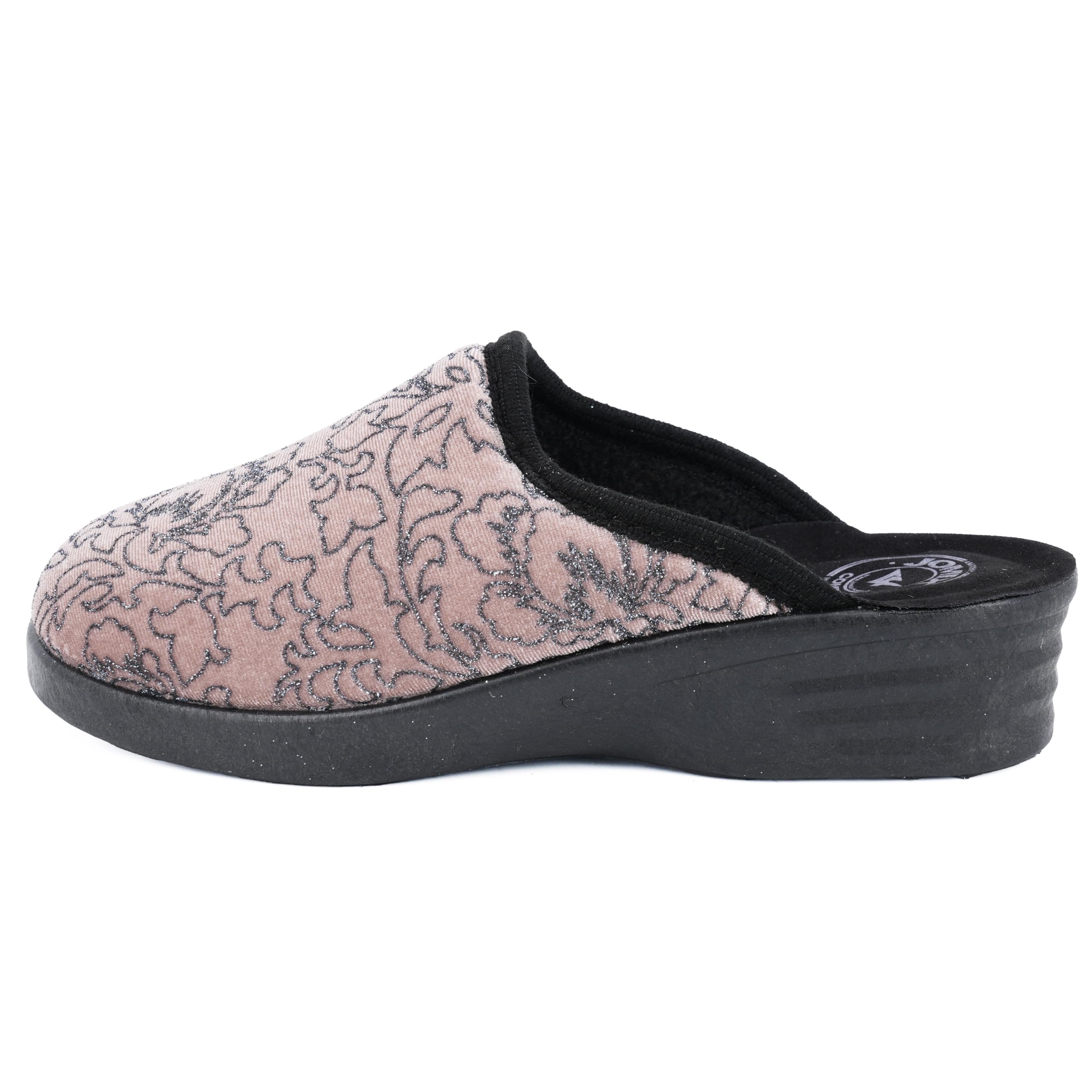 JOMIX Hausschuhe Damen Pantoletten mit Absatz Winter Bequeme Bedruckte Pantoffeln Made in Italy
