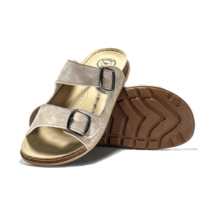 JOMIX Pantoletten Herren Sommer Elegant Hausschuhe mit Verstellbarer Rieme Atmungsaktiv Leichte Leder Sandalen Flache Strand Sommerschuhe Slipper