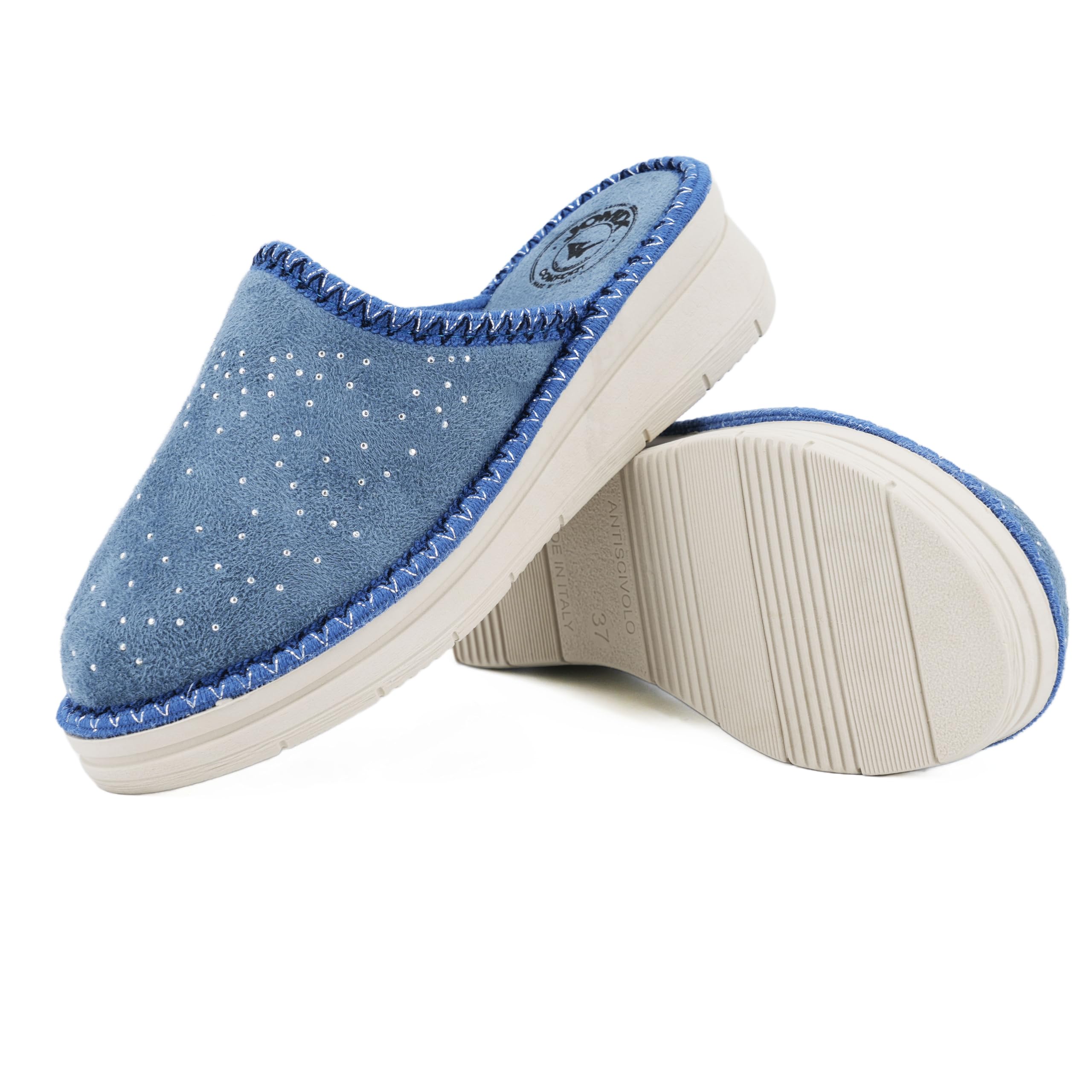 JOMIX Hausschuhe Damen Pantoletten mit Absatz Winter Bequeme Kunstwildleder Pantoffeln Made in Italy