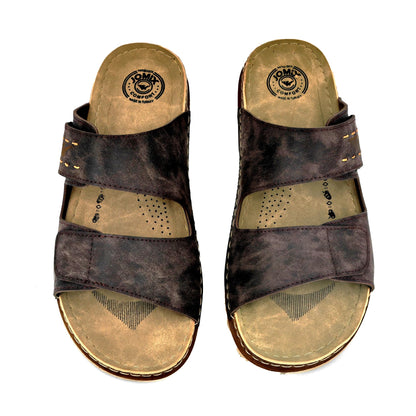 JOMIX Pantoletten Herren Türkische Hausschuhe Clogs Sommer Leder Sandalen mit Klettverschluss Bequeme Pantoffeln Outdoor Slippers