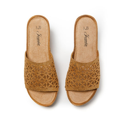 JOMIX Damen Sommer Sandalen Pantoletten Clogs Dicke Sohle Kork Hausschuhe mit Keilabsatz Weiche Strand Meer Sommerschuhe