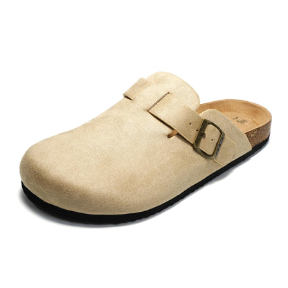 JOMIX Pantoletten Herren Sommer Clogs Leder Sandalen Bequeme Kork Fußbett Strand Outdoor